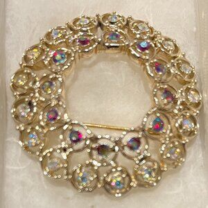 Vintage Crystal Beaded Round Wreath Brooch Pin by DODDS